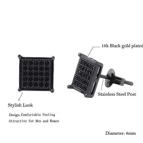 8mm Mens Square Earrings Black Stud Diamond Crystal Big Stainless Steel by Tarsus - Used condition - Image 5