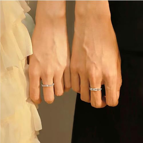 Bague fiançailles argent sterling 925 couple nœud réglable
