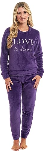 KATE MORGAN Womens Pyjamas Warm Fleece Pyjamas for Women Sets Pjs S-XL | Soft Twosie Pyjama Set for Ladies Gifts for Her M Purple