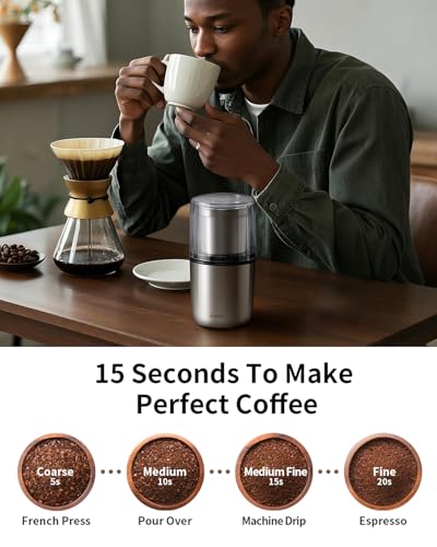 SHARDOR Coffee Grinder Electric Herb/Wet Grinder for Spices and Seeds with 2 Removable Stainless Steel Bowls, Silver - Thumbnail 4