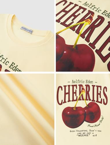 Aelfric Eden Oversized Graphic Tees Unisex Cherries Print T Shirts Casual Summer Short Sleeve Top Cotton Cute Tee Shirt Apricot — view 4