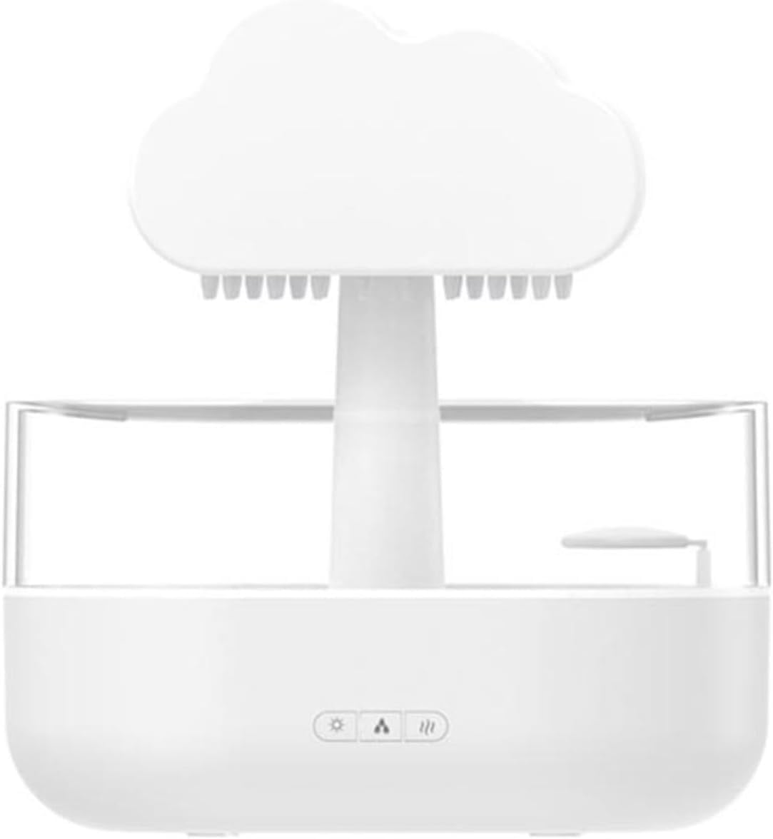 Domésticos Humidificador de luz Nocturna de Nube Estilo Lluvia, difusor de Aceite Esencial de atomización Delicada sin protección contra Fallos de energía de Agua(Bianco)