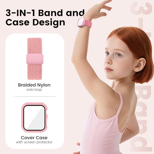 sylacor Braided Stretchy Band with Case Compatible with Kids Apple Watch Band (BrightPink, 40mm) by sylacor - Used condition - Image 2
