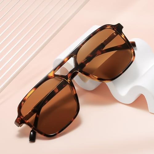 Image of Retro Aviator Rectangle Sunglasses for Women Men Unisex UV400 Protection Lightweight Frame Trendy Sun Glasses