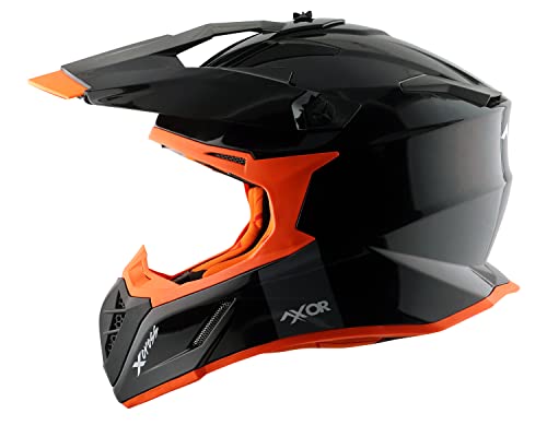 Image of Axor X Cross ISI ECE DOT Certified Full Face Dual Sport Peak Off Road Helmet for Men and Women Black Orange XL
