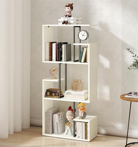 Grande bibliothèque blanche en bois avec pièces métalliques - Séparateur de pièce pour salon, chambre d'enfant, bureau à la maison - Étagère stable...