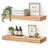 YLYHSST Solid Wood Floating Shelves, 17 Inch Wall Shelves, Set of 2, Oak