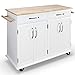 BELLEZE Rolling Kitchen Island Cart on Wheels with Storage Cabinet, Mobile Kitchen Cart Island Table with 2 Drawers Towel Racks Rubber Wood Top Coffee Bar for Dinning Room, 41.7”Lx18.5”Wx37”H, White