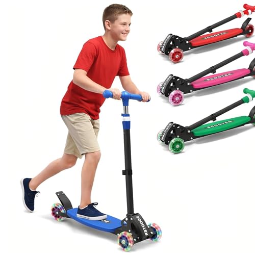 3 Wheel Kids Kick Scooter for Ages 3-12, Lean-to-Steer, Light-Up Wheels, 3-Level Adjustable...