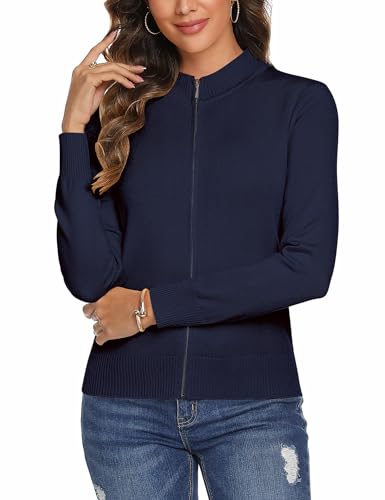 Aottori Gilet Zippé Femme Cardigan Col Montant Veste Chic Marine XL – vue 2