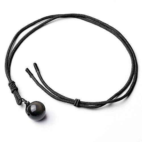 Jovivi 16Mm Natural Black Obsidian Rainbow Eyes Stone Lucky Blessing Chakra Beads Pendant Necklace With Adjustable Braided Rope Cord #TOP2