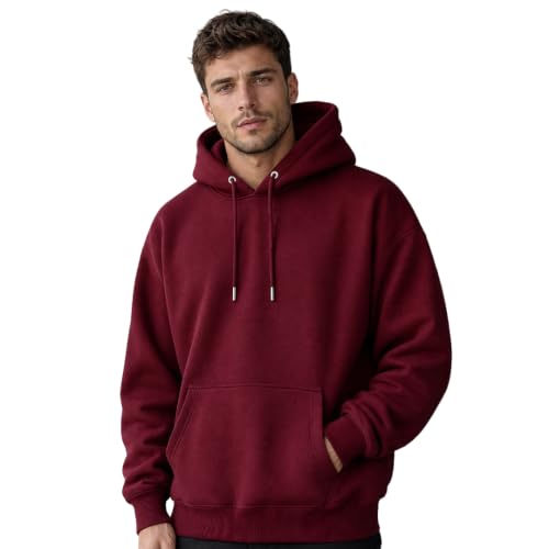 Image of Nobero Heavy Duty Oversized Solid Hoodie for Men | Hoodies for Men | Oversized Fit | Solid Colour | Thick Fleece Fabric | Drawstring Hood