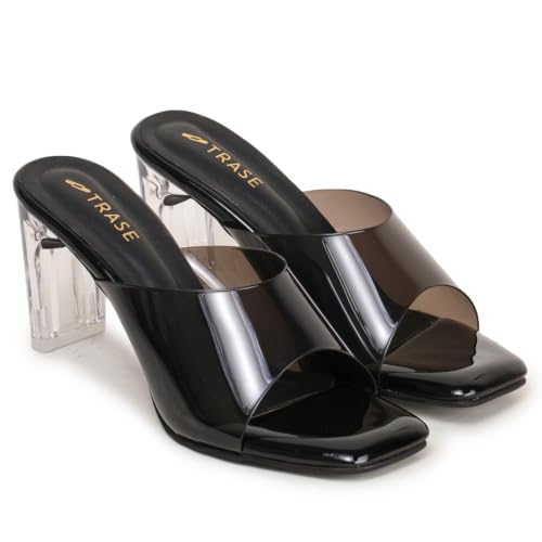 Image of TRASE Transparent Block Heels for Women Stylish | Fashionable Heel Sandals for Girls | Elegant & Formal Footwear