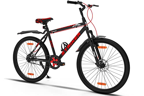 Image of GANG Striker Front-Suspension Dual Disc Brake Single Speed 26T (Frame Size : 18 Inches) Mountain Cycle (Matte Black, Red)