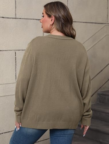 Image of POSESHE Women's Plus Size Open Front Cardigan Sweaters Fashion Button Down Cable Knit Chunky Outwear Coats