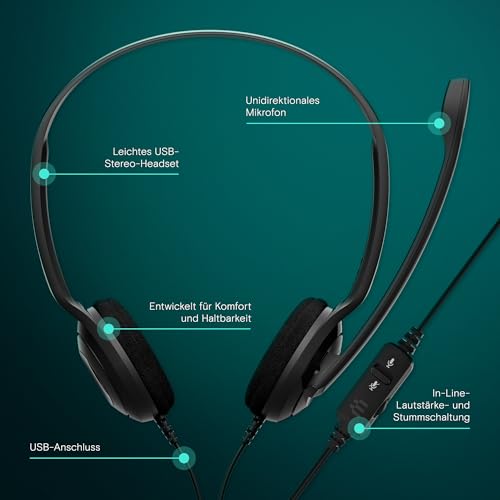 EPOS PC 8 USB On-Ear-Stereo Wired Headset mit Mikrofon, Kopfhörer mit Kabel, Inline-Lautstärke, Stummschaltung… – Ansicht 3