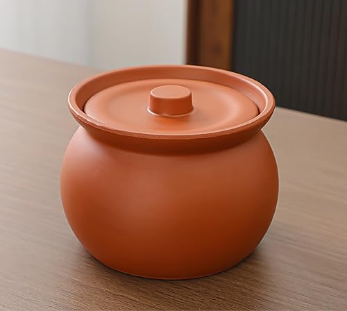 Cute Mini Kitchen Clay Cooking Pot - Traditional Ceramic Pot with Lid for Healthy Cooking - Multipurpose Cooking Pot Use for Home Kitchen or Restaurant 0.6 Quarts-Small