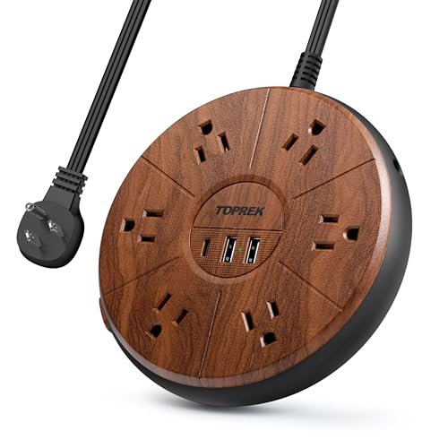 Power Strip with USB, PD 20W USB-C Charging, 6.5 FT Extension Cord with 6 Outlets, 1 USB-C, 2 USB-A, TOPREK Power Strip Surge Protector, Wood Finish Desk Charging Station for Home, Office, Dorm