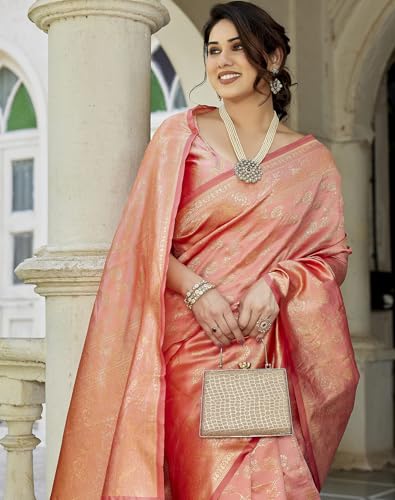 Image of Yashika Women's Trendy Pure Banarasi Kanjivaram Saree with Blouse Material
