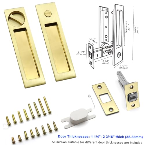 Manija de puerta corrediza Dontay Pocket Door, función de entrada con llave rectangular moderna, pestillo empotrado para puertas de 1 3/8” a 2 3/16” de grosor, acabado en latón satinado, paquete de 1 miniatura 5
