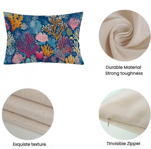 Housse de coussin extérieur imperméable en lin bleu double face premium.