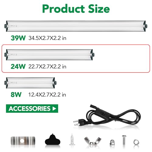 Image of T5 Reptile Light Fixture Green Combo Kit 24W Light Fixture Reptile Terrarium Hood 10.0 UVB Light Bulb Fluorescent Tube Ideal for Tropical and Deserts Such as Bearded Dragon Lizards and Tortoises