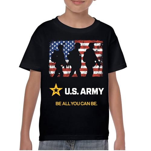 US Army Be All You Can Be Youth T-Shirt American Flag Military Veteran DD 214 Patriotic Armed Forces Licensed Kids