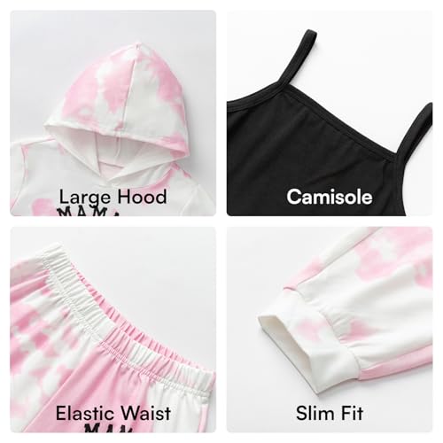 MIANZHI Girls 3 Piece Outfits Graphic Crop Top Camisole and Sweatpants Set Fall Workout Shirt Tank and Pants Overalls Pink 5-14 Years — view 5