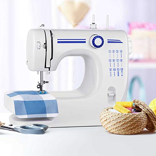 Sewing Machine Hollee Compact Household Portable Sewing Machine 12 Stitches Multi-function Dual Speed Electric Mini Sewing Machine for Beginners Amateurs with Foot Pedal for Family DIY Embroidery