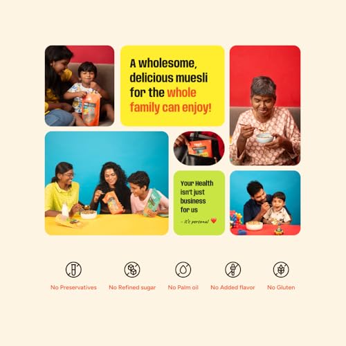 Image of Hapli Earth 6 Millet Muesli | Fruits, Seeds, Nuts & Peanut Butter | 14g Protein, High Fibre | Healthy Breakfast Cereal with Rolled Oats, 3 Seeds & Peanut Butter | No Palm Oil, No Preservatives | 250g