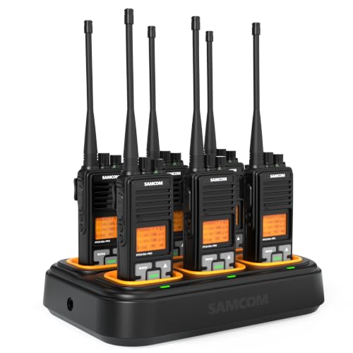 Image of SAMCOM FPCN10A-PRO Commercial Two-Way Radio, 6 Radios with Gang Charger | 3000mAh Battery High-Power UHF Walkie-Talkies for Adults for Back to Schools Construction Churches Warehouses Security Teams