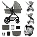 Kinderkraft MOOV2 AIR Kinderwagen 3 in 1 Kinderwagenset bis 22 kg mit Kindersitz I-SIZE 40-75 cm, Buggy Funktion, Liegeposition verstellbar, Große ausziehbare Verdeck, Aufblasbare Räder, Hellgrau