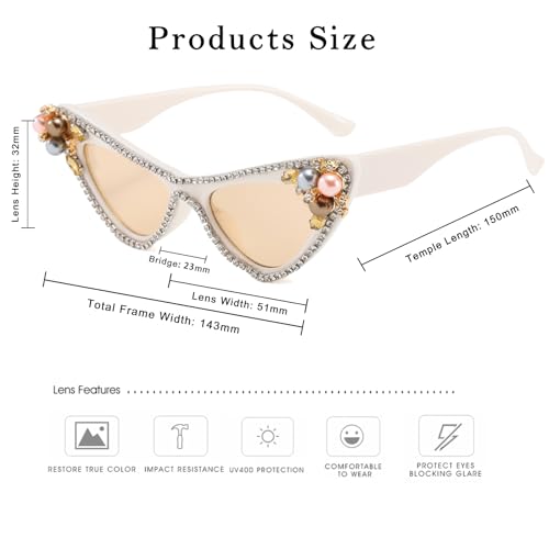 Long Keeper Crystal Sunglasses for Women Luxury Rhinestone Pearl Cateye Sunglasses Cat Eye Bling Party Festival Sun Glasses3