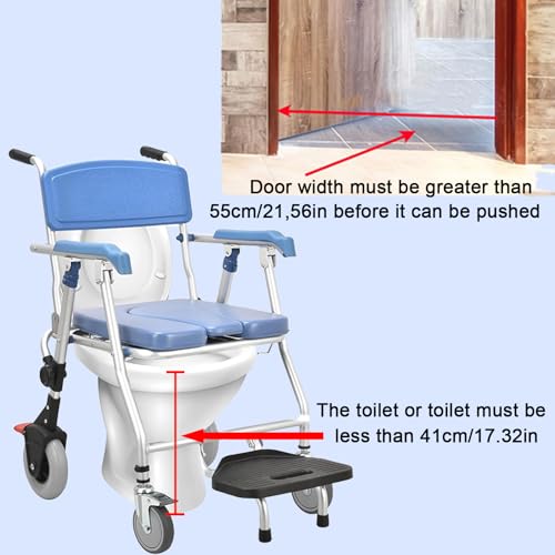 Chaise de douche sur roues pliable avec commode et dossier ergonomique