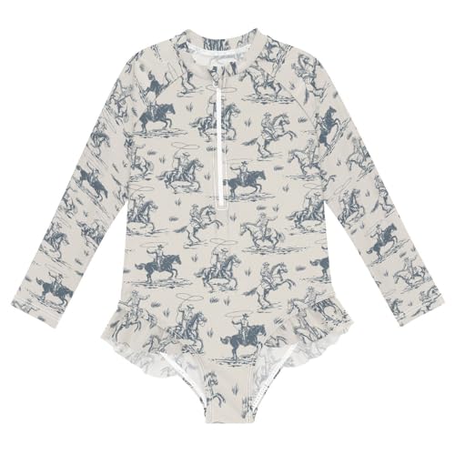 Girls Swimsuits Long Sleeve Bathing Suits Western Cowboy UPF 50+ Sun Protection Swimwear 3-12 Years