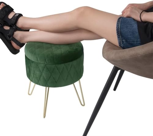 Tabouret ottoman rond velours coffre rangement pouf chambre canapé - 4