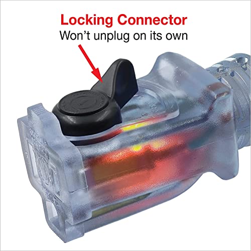 Clear Power 50 Ft Outdoor Extension Cord 12/3 Sjtw Heavy Duty With Lighted Locking Connector, 3 Prong Grounded, Water & Weather Resistant, Flame Retardant, Blue&Red, Dcoc-0167-Dc #TOP1
