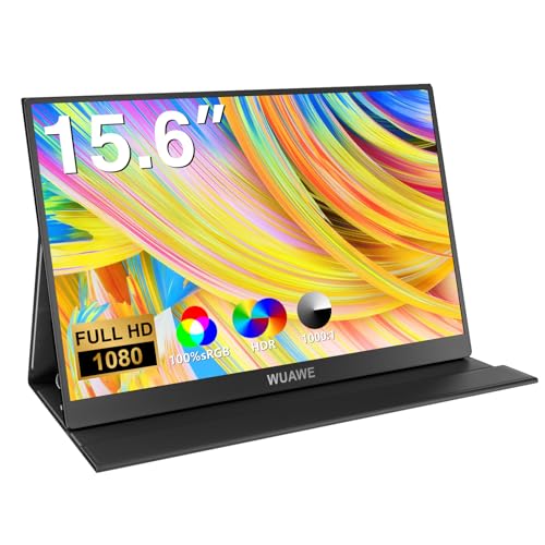WUAWE Portable Monitor,15.6-AA 1080P 72% NTSC 98% sRGB USB C HDMI Travel Monitor for Laptop, External Second Computer Monitor with HDR Freesync Low Blue Light for PC Mac Phone PS5 Switch
