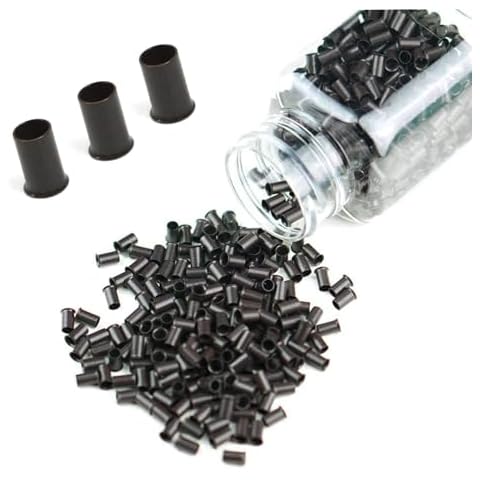 Micro Copper Tube Rings Links Beads 3.0mm Flared Euro Locks for Hair Extensions Tool 500pcs /bottle 7 Color Optional (500PCS, Dark Brown) Cover