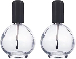 lasenersm 2 Pieces Large Capacity 75ml (2.5oz) Empty Nail Polish Bottles with Brush Spherical Clear Glass Refillable Nail Polish Glass Bottles Containers for DIY Nail Art, Black Lid