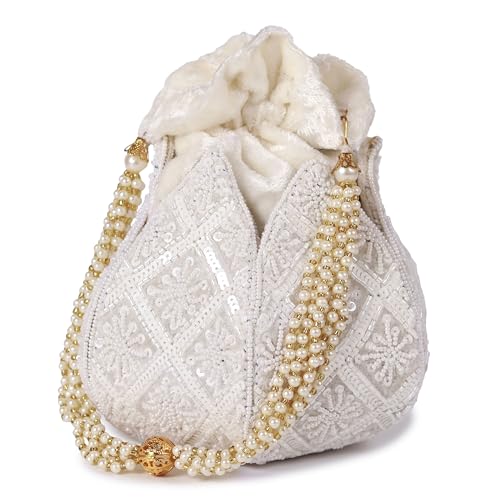 Image of THE TAN CLAN Pushp Zardozi Embroidered Mini Lotus Potli Bag - Handcrafted Silk Pouch with Intricate Zardozi & Lotus Design for Weddings, Bridal Accessories, and Special Occasions