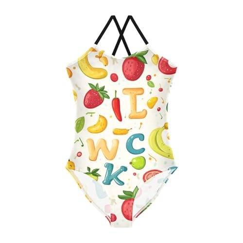 ZZKKO Cute Letters Fruits Girls Swimsuit One Piece Bathing Suit for Baby Girls' Swimwear 3-10T