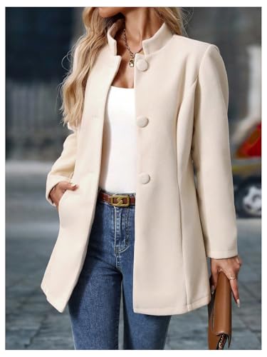 GORGLITTER Women's Button Up Fall Blazers Long Sleeve Mock Neck Dressy Work Office Jackets3