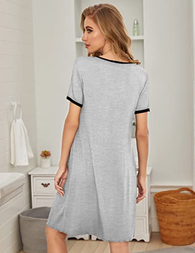 Ekouaer Women's Round Neck Sleepshirt Short Sleeve Nightgown Grey M #TOP3