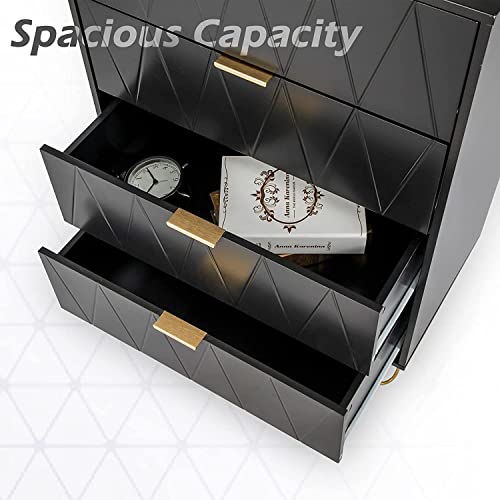 UEV Black 4 Drawer Dresser for Bedroom, Tall Bedroom Dresser with Large Drawer & Golden Handles, Wooden Modern Storage Cabinet Chest of Drawer for Bedroom,Closet,Hallway (Black)