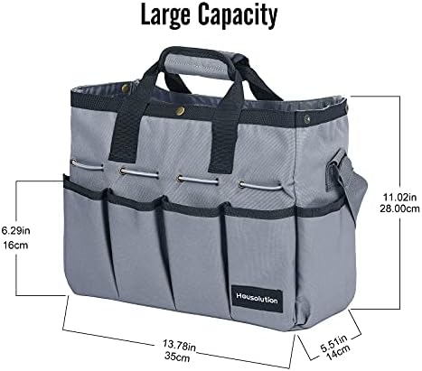 Housolution Garden Tote Bag, 900D Gardening Tool Bag, Garden Tote Storage Bag with Pockets & Long Adjustable Shoulder Strap, Home Tools Organizer Garden Tool Kit Holder, Standable, 14 Inch, Gray