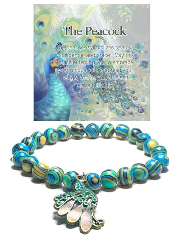 SODLYUE Peacock Bracelet for Women - Natural Stone Beaded Jewelry With Message Card -...