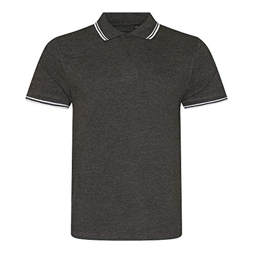 Image of AWDis Mens Stretch Tipped Polo Shirt (2XL) (Charcoal/White)