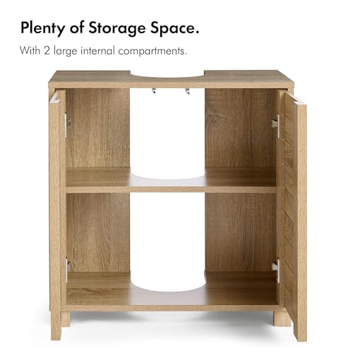 VonHaus Under Sink Bathroom Cabinet - Oak Wood Effect Under Sink Storage with Handleless Design - Freestanding Below Basin Cabinet with 2 Internal Shelves - Basin Cupboard for Bathroom - Chester - Image 8