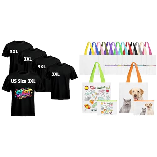 Joyclub Bundle of 5 PCS Black Blank t Shirts and 30 Pack Sublimation Tote Bags